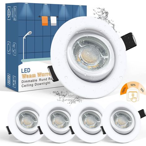 10× IP44 Spot Encastrable Blanc Salle de Bain Dimmable 7W Equi. 70W Ampoule Halogène Blanc Chaud 2800k Spot Encastré Extra Plat 28mm Plafonnier Encastrable Orientable 220V 700LM Éclairage Rond (1/5)