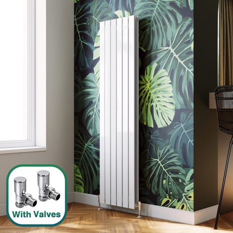 ELEGANT 1800 x 452mm Vertical Column Radiator White Double Flat Panel Designer Radiator Heater + Angled Radiator Valves (1/5)