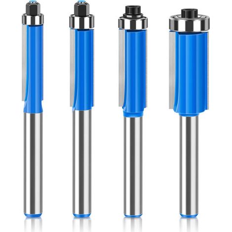 4Pcs Fraise à Copier 1/4 Outils de Fraisage de Menuiserie Bricolage de Coupe avec Roulement Supérieur, Queue Garniture Affleurante Routeur (1/4)