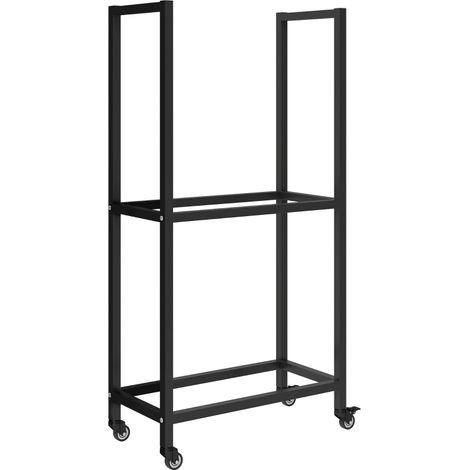 Porte-bûches acier 2 niveaux sur roues – 60x30x119 cm, noir