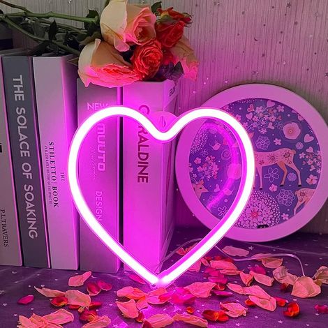 Insegne al neon a LED, insegne a LED a forma di cuore, insegne a LED a tema amore, luci al neon a forma di cuore alimentate a batteria o tramite USB per decorazioni per feste di Natale. (1/5)