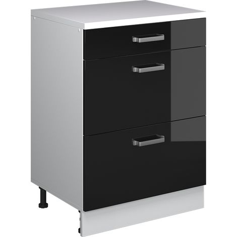 Mueble para ático Rion, Negro brillo intenso, 60 x 81.6 cm sin inclinación con 3 cajones, Vicco (1/5)