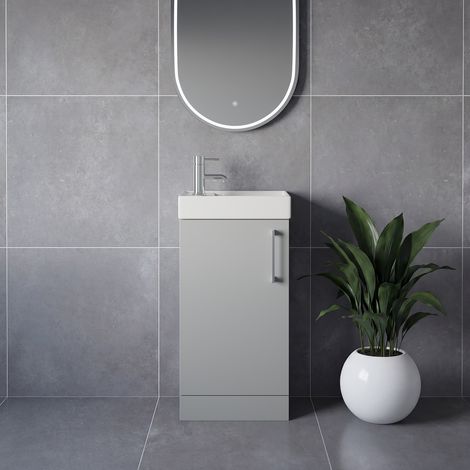 Napoli Cube Gloss Grey Pearl 400mm Single Door Vanity Unit with Align Basin - 400mm - Chrome 160mm Handle