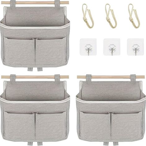 3 Pièces Rangement Suspendu Pliable Sac De Rangement Mural avec Poche et Crochets Rangement Porte à Suspendre Organisateur de Porte Pochette Murale pour Chambre Bureau Salle de Bain Cuisine(Gris) (1/5)