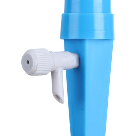 Estacas de suelo para sistema de riego por goteo [Juego de 12 piezas con válvula de control] – Estacas de suelo automáticas para flores y plantas, plástico azul, 15,2 cm de longitud, 2 cm de diámetro  (1/5)