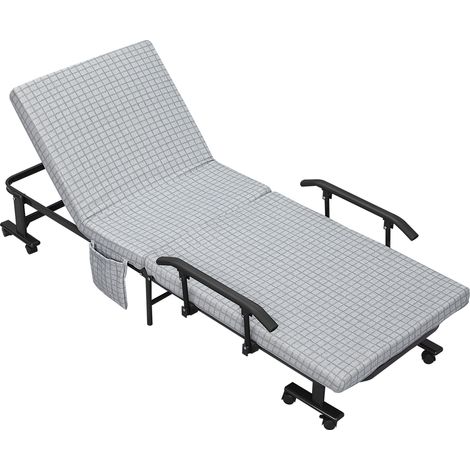 HOMCOM Klappbett, Schlafsofa mit verstellbarer Rückenlehne, Armlehnen, 8 Rollen, Stahlrahmen, hellgrau und schwarz, 190 x 76 x 33 cm