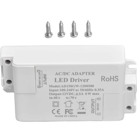 Eosnow LED -Treiber Eingabe AC100-240V 0,35A Ausgang DC12V 0,5A 6W -Transformator für Badezimmer
