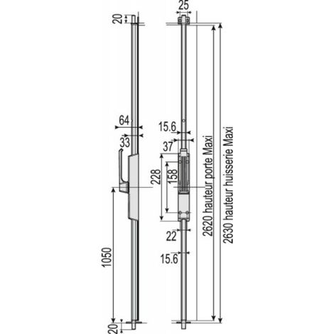 Vachette – Crémone pompier type ST 740 à poignée rotative – Zamak époxy – Adaptée pour usage réversible – Coloris noir (1/3)