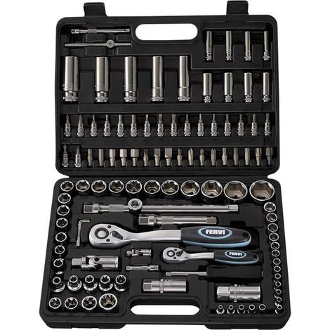 COFFRET 108 PCS CLÉ À CLIQUET DOUILLE MÉTRIQUE 1/4" ET 1/2" FERVI S108