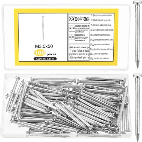 100 Pcs Clous Acier Argent 50 mm, pour accrocher tableaux muraux (1/5)