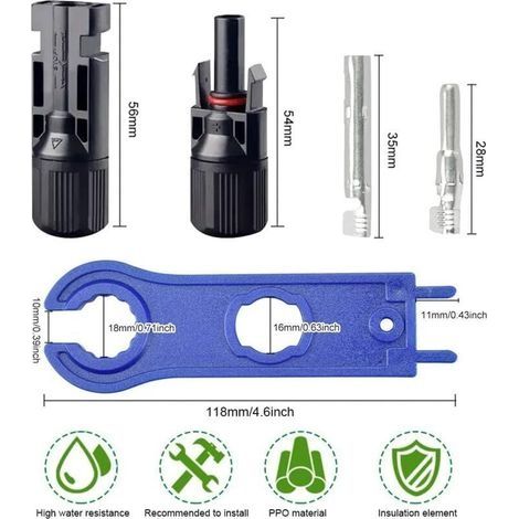 10 Paar MC4-Solarstecker, Stecker/Buchse, Solarstecker, Photovoltaik-Solarpanel-Stecker, IP67, PV-Stecker mit 2 Schraubenschlüsseln für Solarpanel-Kabelzubehör—— (1/3)