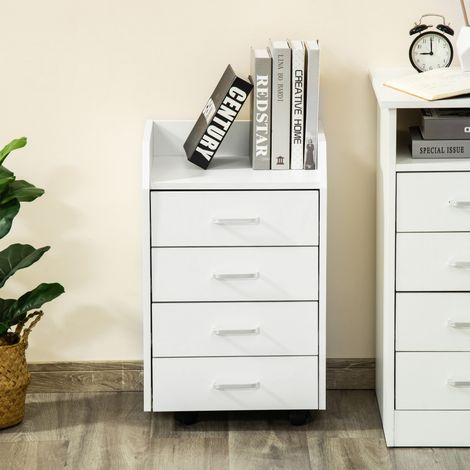 Mobile contenitore da ufficio Vinsetto su ruote con 4 cassetti scorrevoli, in MDF e truciolato, dimensioni: 40L x 36W x 65H cm, bianco.