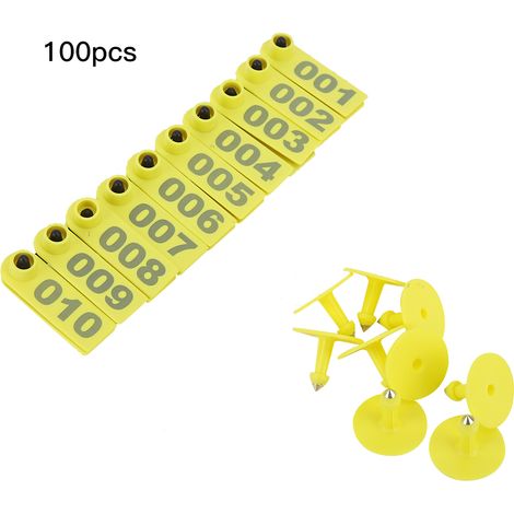 Lot de 100 étiquettes auriculaires en plastique jaune pour chèvre mouton porc - Identification animale numérotée (1/5)