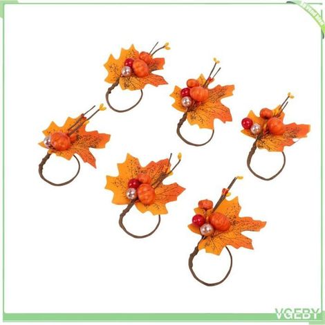 Feuilles d'érable artificielles - FAFEICY - 6 pièces - Multicolore dégradé automne - Avec citrouilles et baies - Plastique durable (1/4)