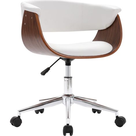 Chaise pivotante de bureau Blanc Bois courbé et similicuir 3 (1/5)