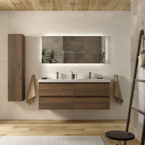 Cygnus Bath – Meuble de salle de bain 140cm – Vasque en charge minérale blanche – Tiroirs à fermeture amortie – MDF résistant à l'humidité