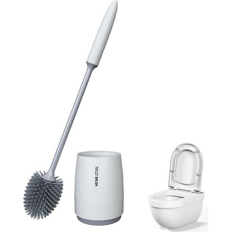 Brosse de toilette avec base - Blanc clair de lune (manche rond) (1/5)