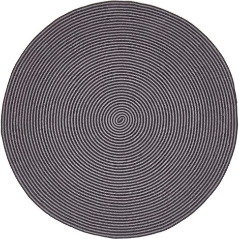 HOMESCAPES Grey and Black Handmade Woven Spiral Braided Rug, 200 cm Round (1/4)
