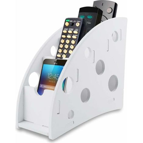 Organisateur Télécommandé à 4 Compartiments, Organisateur Télécommande Blanc pour Ranger Diverses Télécommandes et Téléphones Portables, Boîte de Rangement pour Télécommande en Bois Composite (1/5)