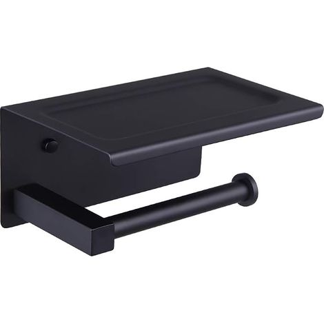 Schwarzer Toilettenpapierhalter mit Handyhalterung, wandmontierter Toilettenpapierrollenhalter aus Metall, multifunktionales Badezimmer-Aufbewahrungsaccessoire. (1/4)