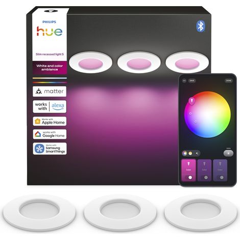 Philips Hue Slimme Set de 3 Focos Empotrables para Baño Ø90 mm Redondo (Blanco) Luz blanca y de color - White and Color Ambiance (1/5)