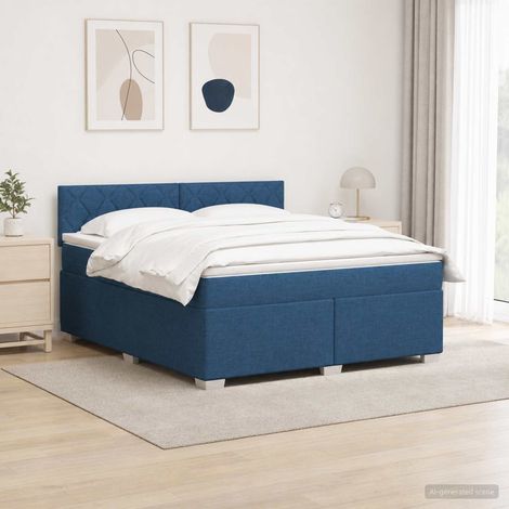 Cama con Base Tapizada, Colchón y Luz LED Azul 160 x 200 cm (1/5)