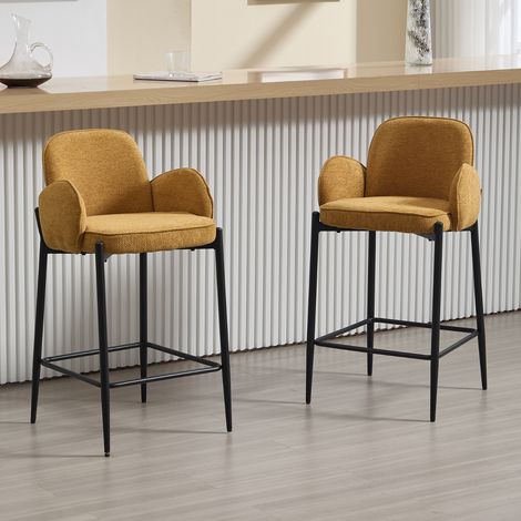 Wahson Lot de 2 tabourets de bar hauts en tissu chenille – Rembourrage en éponge haute densité – Structure métal noir – Hauteur 90 cm, Juane