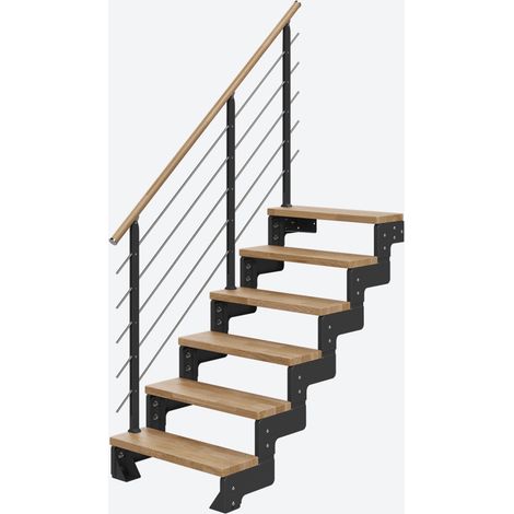 Dolle Modultreppe Gardentop Innen Eiche 6 Stufen 108-132cm Geschosshöhe 75cm Stufenbreite inkl. Geländer (1/4)