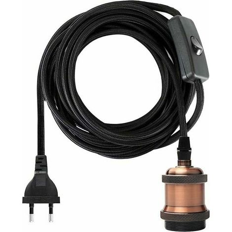 Douille E27 avec Interrupteur. Fil électrique en Tissu de Câble de 3.5 mètres pour Douille Ampoule/ Edison retro suspension Luminair/ Lampe Créative. Adaptateur de Lampe Vintage Cuivre Rouge (1/4)