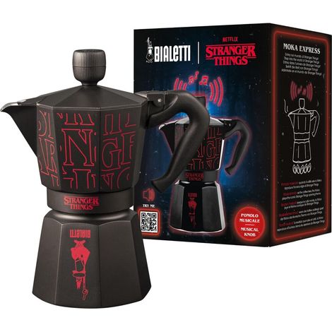 Cafetera italiana - BIALETTI - Moka express - Colección Stranger Things - 6 tazas - 270 ml - Negro / Rojo (1/3)