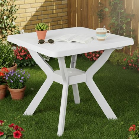 Dmora Quadratischer Gartentisch, Made in Italy, 79x79x72 cm, weiße Farbe (1/3)
