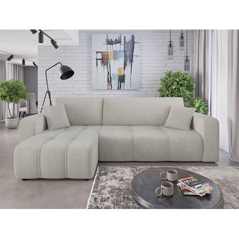 Ecksofa mit Schlaffunktion Sofa DAGNY in Stoff Poso Hellgrau Ottomane Links (1/5)