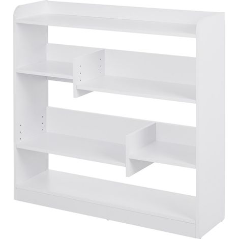 Bibliothèque étagère Meuble de Rangement dim. 90L x 24l x 91H cm 4 Niveaux 3 Panneaux arrières Panneaux de Particules Blanc (1/5)
