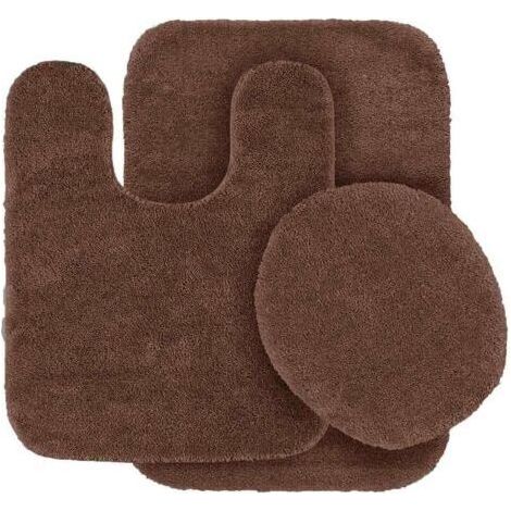 FENOPLASTICAEnsemble de salle de bain trois pièces, comprenant : 1 tapis de sol incurvé, 1 siège de toilette et 1 tapis de bain antidérapant avec base en caoutchouc, gris-brun uni, taille 6.