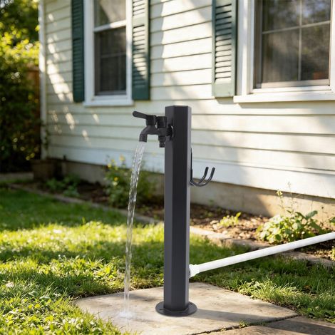 Colonne d'eau de jardin en acier inoxydable avec point d'eau extérieur, moderne point d'eau avec robinet de sortie et support de tuyau (1/5)