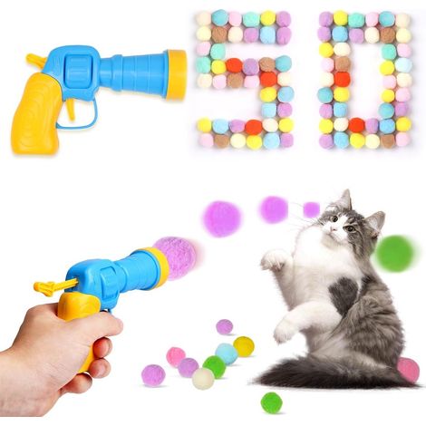 Pistolet à balles pour chat avec 50 balles - Jouets pour chats - Jouets interactifs pour chats - Balles à pompons - Balles - Pistolet à balles - Pour l'intérieur, convient aux chats adultes et chatons (1/5)