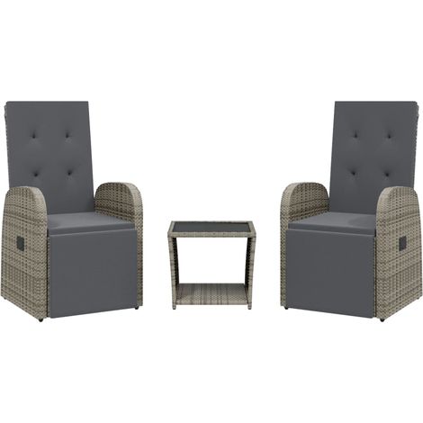 Ensemble à manger de jardin 3 pcs,Salon de jardin coussins gris résine tressée CFW14914 (1/5)