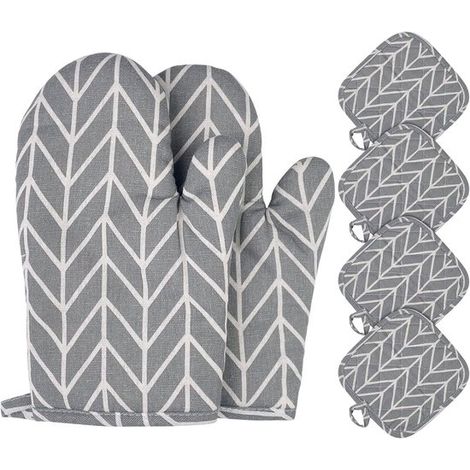 Guanti da forno resistenti al calore, guanti da forno in cotone antiscivolo, 1 paio di guanti da forno e 4 presine, guanti da cucina, guanti da forno lavabili per cucinare, cuocere al forno e grigliar