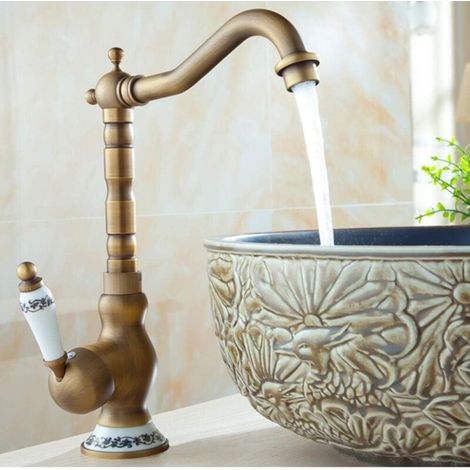 Robinet de Bassin en Laiton Antique en Porcelaine en Porcelaine céramique à Manche Unique Tap 360 Rotation Rotation Faucet de Salle de Bain