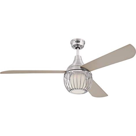 Westinghouse Lighting 7220840 Ventilatore da soffitto in Nichel Lucido Graham 132cm, Kit di Luce LED dimmerabile con Vetro Opale smarigliato, Paralume a Gabbia, Telecomando 54 W, Titanio (1/4)