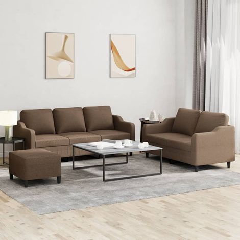 3-tlg. Sofagarnitur mit Kissen Braun Stoff (1/5)