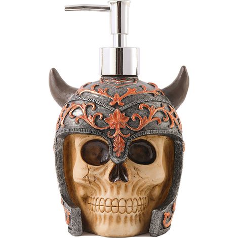 Flacon de savon liquide en résine rétro européenne à motif crâne viking, 300 ml, style Halloween (1/5)