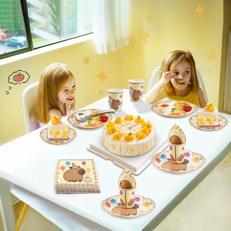 Vaisselle de fête Animalière, Décoration de Fête Capybara, Vaisselle D'anniversaire pour Enfants avec Assiettes, Gobelets et Serviettes en Carton, Fournitures de Table (1/5)