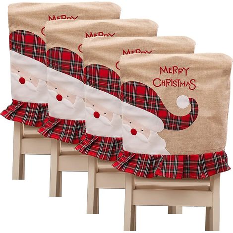 MINKUROW Set Di 4 Coprisedie Natalizie In Lino, Coprisedie Natalizie Alci, Coprisedie Natalizie Lavabili Con Coprisedie A Traliccio Per Sala Da Pranzo Natalizia (Senior) (1/5)