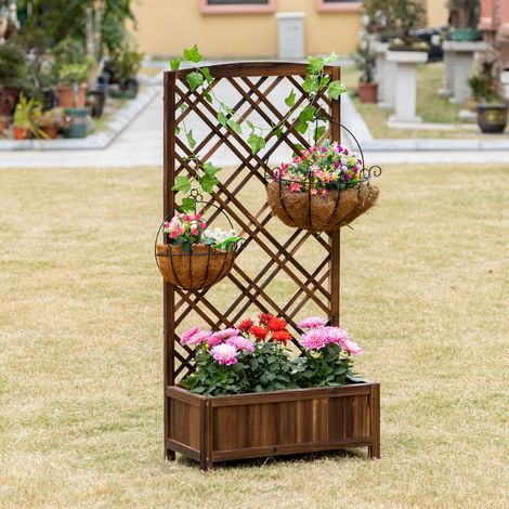 Jardinière grille grimpeurs Bois Marron plantes terrasse balcon 60x30x122,5 cm