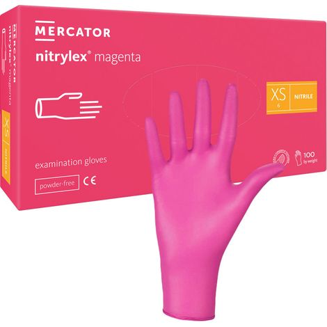 Gants en nitrile rose taille XS Mercator Nitrylex Magenta, lot de 100. (1/5)