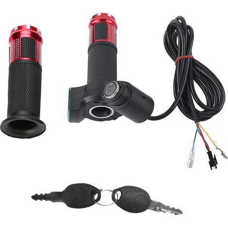 Poignée d'accélération avec verrou à clé et écran LED pour vélo électrique rouge (1/5)