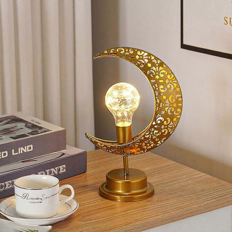 Lámpara de noche de madera Eid Mubarak con LED, luna y estrella, decoraciones para Ramadán, Islam musulmán. (1/4)