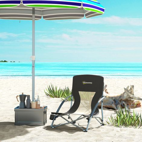 Sedia da spiaggia pieghevole, sedia da campeggio pieghevole leggera, borsa per il trasporto, portabicchiere, 58 x 55 x 62 cm, nera (1/5)