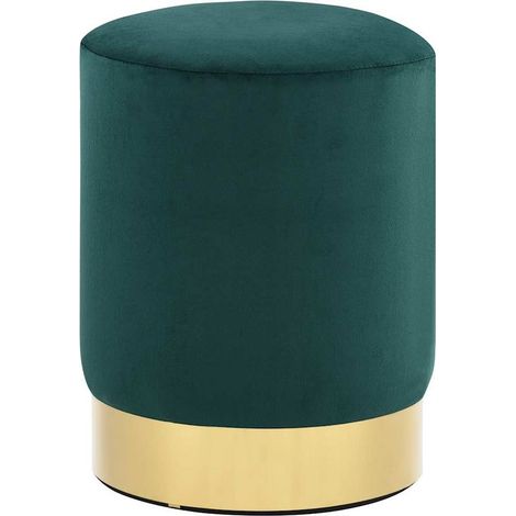 Tabouret en velours vert foncé et structure dorée, dimensions 28 x 36 cm, assise confortable pour salon ou chambre à coucher (1/4)